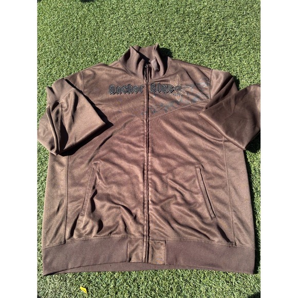 Anchor Blue Men Brown Track Jacket XXL Full Zip Embroidered Graphics Streetwear - Picture 3 of 9